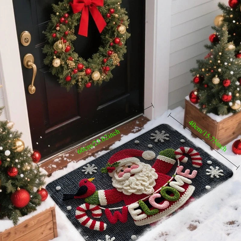 Fluffy Christmas Deer Microfiber Bath Mat - Quick-Dry & Absorbent with Festive Red Berries & Green Leaves Design